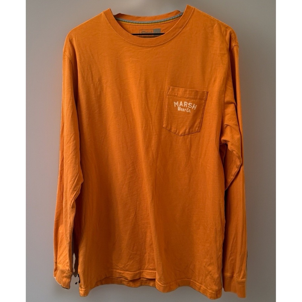 Marsh Wear Co Mens Large Orange Long Sleeve Duck Graphic Pocket T-Shirt Cotton